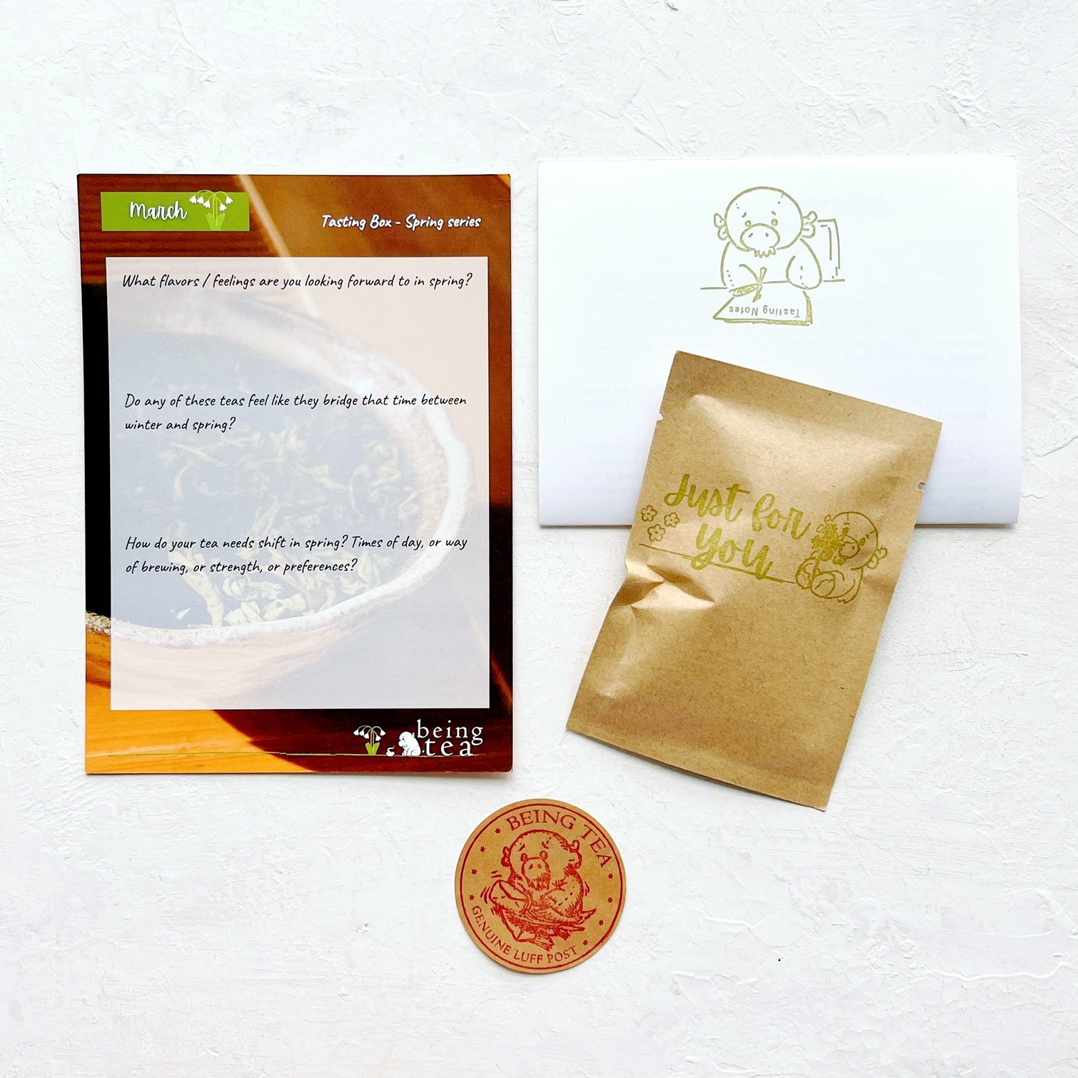 Being Tea's March 2023 Tasting Box Tea Review Tea in Spoons